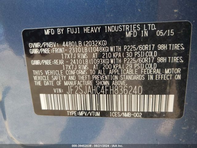 JF2SJAHC4FH836240 Subaru Forester 2.5i Limited