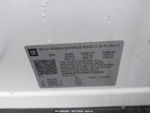 Chevrolet Equinox Awd 2fl 2021 3GNAXTEV9MS132945 Image 9