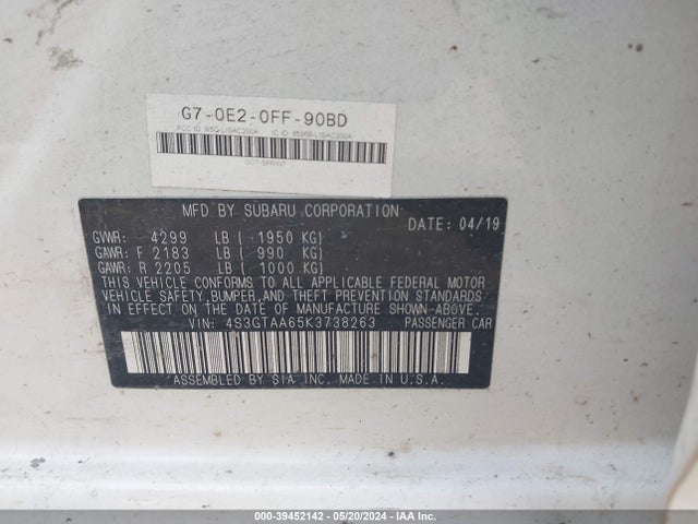 Subaru Impreza 2.0i 2019 4S3GTAA65K3738263 Image 9