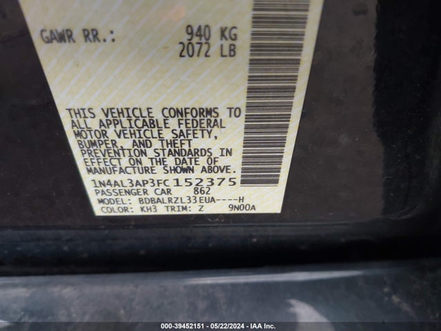 Nissan Altima 2.5 Sl 2015 1N4AL3AP3FC152375 Image 9