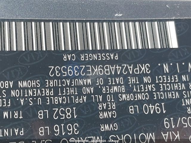 3KPA24AB9KE239532 KIA RIO S