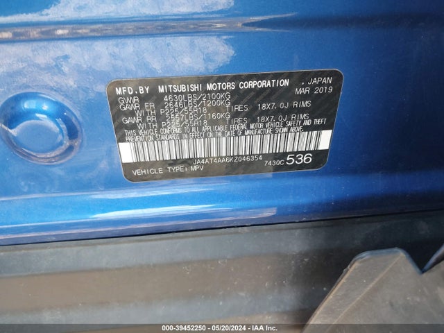 JA4AT4AA6KZ046354 Mitsubishi Eclipse Cross Le
