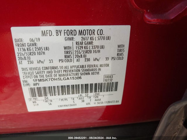 Ford EXPLORER XLT 2020 1FMSK7DH5LGA15306 Image 9