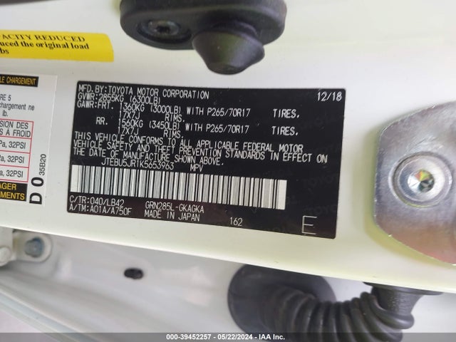Toyota 4runner Sr5 Premium 2019 JTEBU5JR1K5653963 Image 9