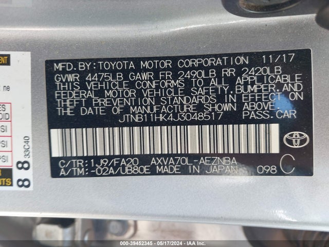Toyota CAMRY LE 2018 JTNB11HK4J3048517 Image 9