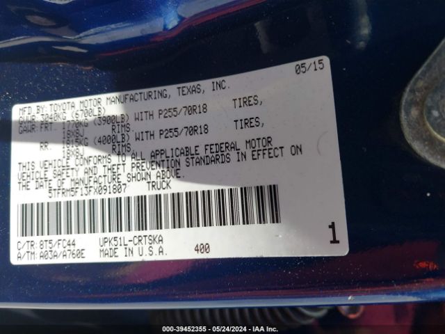 5TFRM5F13FX091807 Toyota Tundra Sr5 4.6l V8