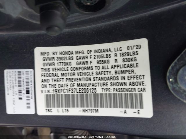 19XFC1F37LE205125 Honda CIVIC EX