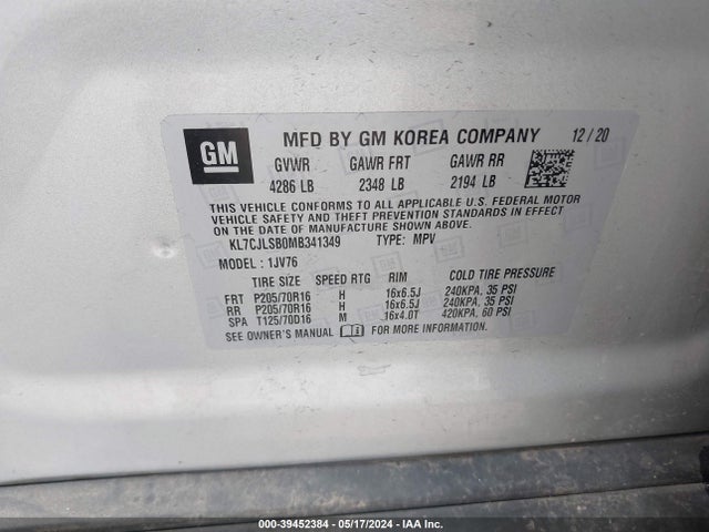 Chevrolet Trax Fwd Lt 2021 KL7CJLSB0MB341349 Image 9