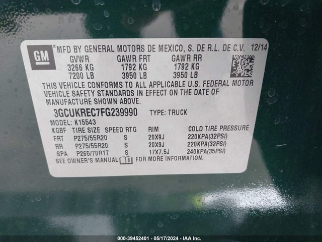 Chevrolet Silverado 1500 1lt 2015 3GCUKREC7FG239990 Image 9
