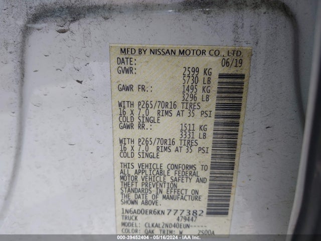 Nissan Frontier Sv 2019 1N6AD0ER6KN777382 Image 9