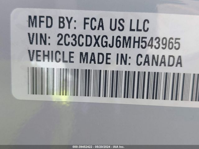 2C3CDXGJ6MH543965 Dodge Charger Scat Pack Rwd