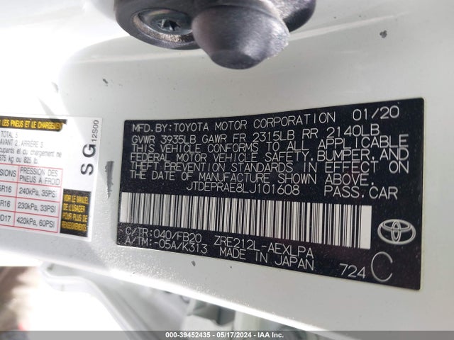 Toyota COROLLA LE 2020 JTDEPRAE8LJ101608 Image 9