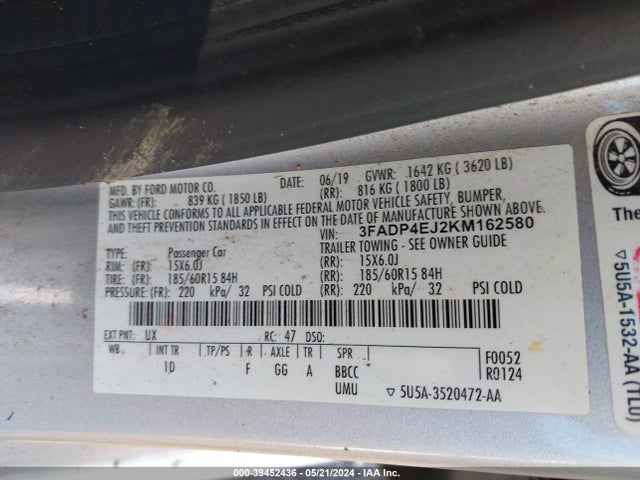 Ford FIESTA SE 2019 3FADP4EJ2KM162580 Image 9