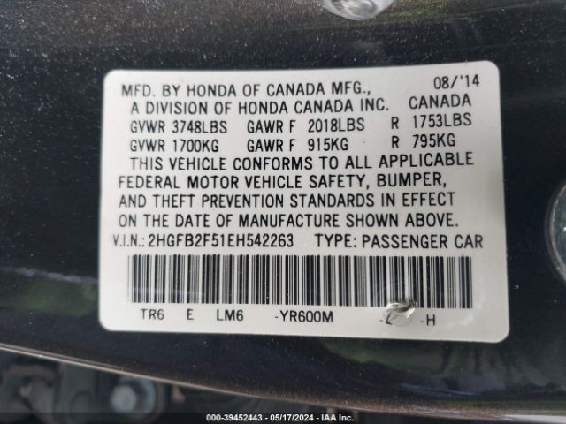 2HGFB2F51EH542263 Honda Civic Lx