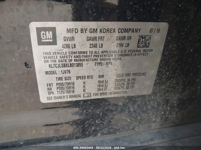 Chevrolet Trax Fwd Lt 2020 KL7CJLSBXLB013855 Image 9