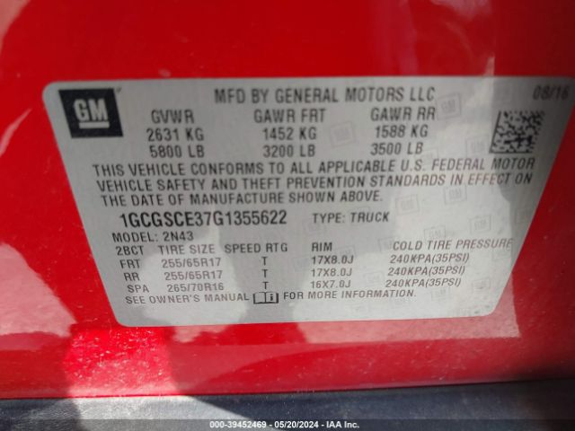 1GCGSCE37G1355622 Chevrolet Colorado Lt