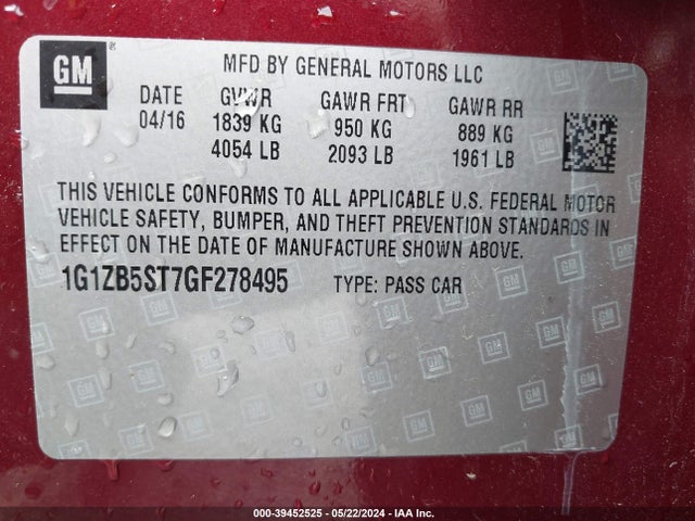 Chevrolet MALIBU LS 2016 1G1ZB5ST7GF278495 Image 9