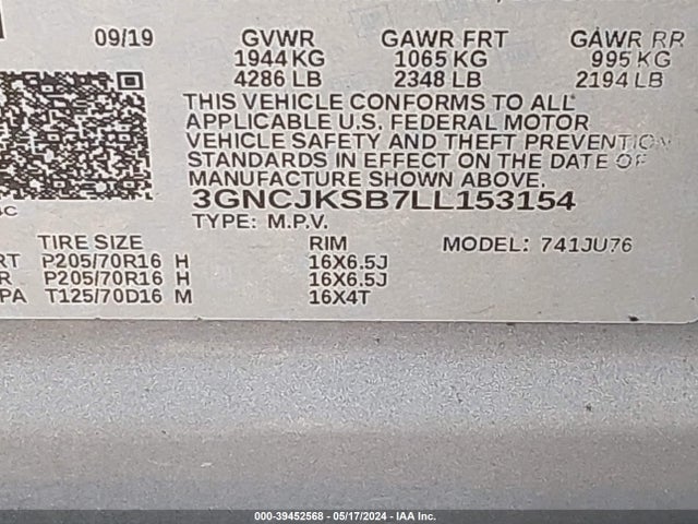 Chevrolet Trax Fwd Ls 2020 3GNCJKSB7LL153154 Image 9