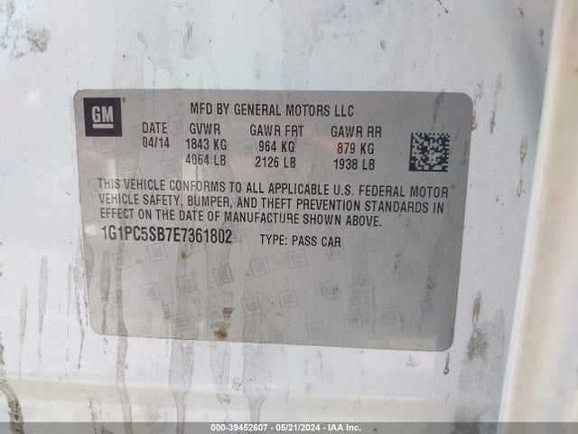 1G1PC5SB7E7361802 Chevrolet Cruze 1lt Auto
