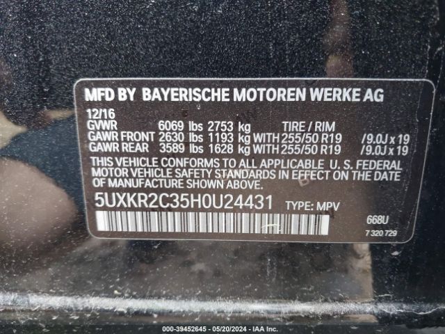 5UXKR2C35H0U24431 BMW X5 Sdrive35i