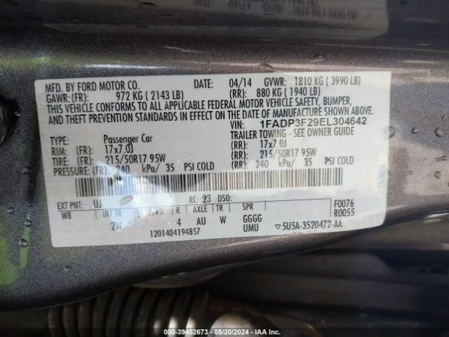 1FADP3F29EL304642 Ford FOCUS SE
