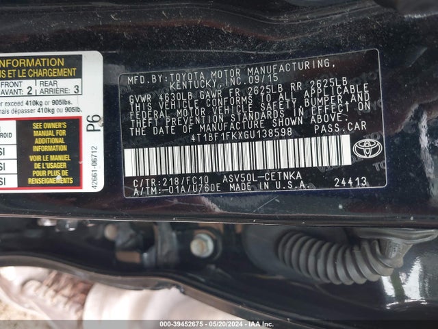 Toyota CAMRY LE 2016 4T1BF1FKXGU138598 Image 9