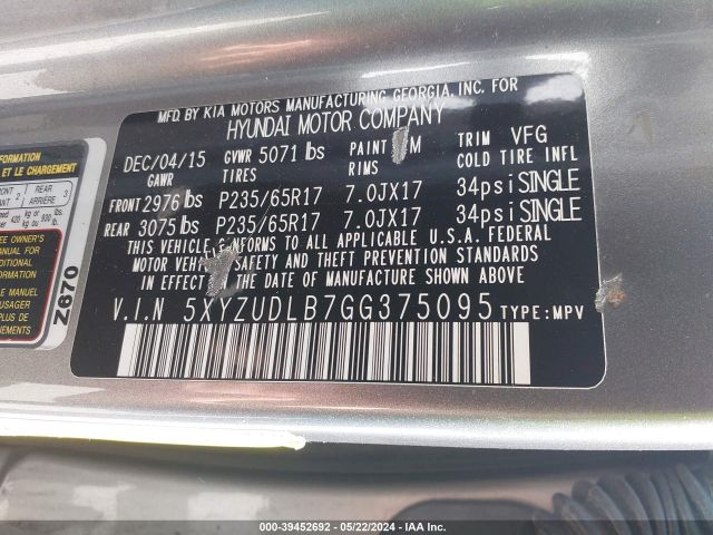 5XYZUDLB7GG375095 Hyundai Santa Fe Sport 2.4l