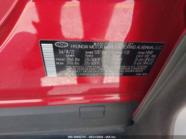 5NMS64AJ2NH481088 Hyundai Santa Fe Xrt