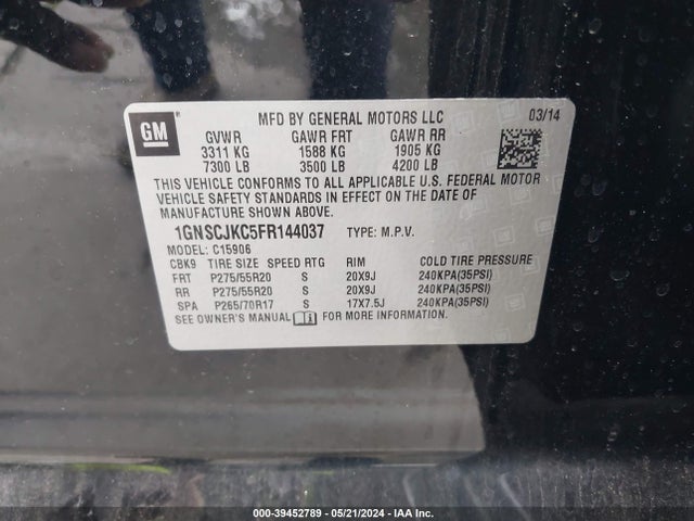 Chevrolet Suburban 1500 Lt 2015 1GNSCJKC5FR144037 Image 9