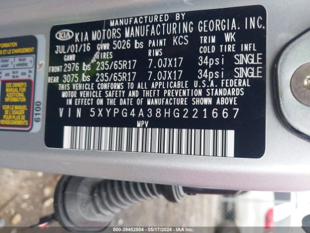5XYPG4A38HG221667 KIA Sorento 2.4l L