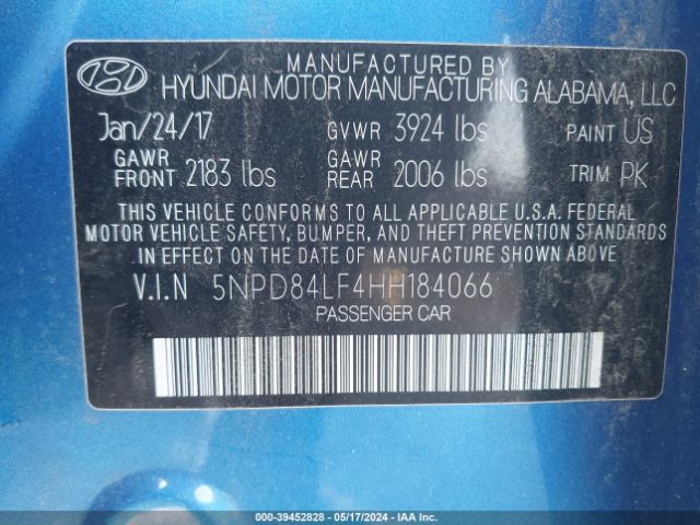 5NPD84LF4HH184066 Hyundai Elantra Limited
