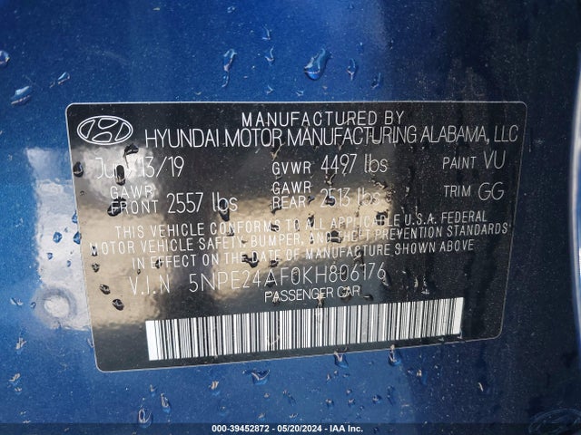 Hyundai SONATA SE 2019 5NPE24AF0KH806176 Image 9