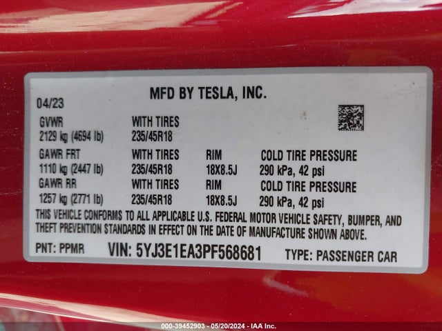 Tesla Model 3 Rear-wheel Drive 2023 5YJ3E1EA3PF568681 Image 8