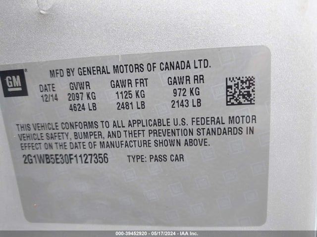 Chevrolet Impala Limited Lt 2015 2G1WB5E30F1127356 Image 9