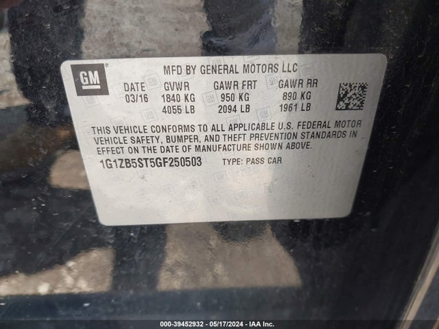 Chevrolet MALIBU LS 2016 1G1ZB5ST5GF250503 Image 9