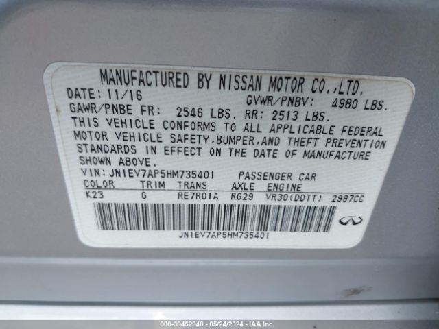 JN1EV7AP5HM735401 Infiniti Q50 3.0t Premium