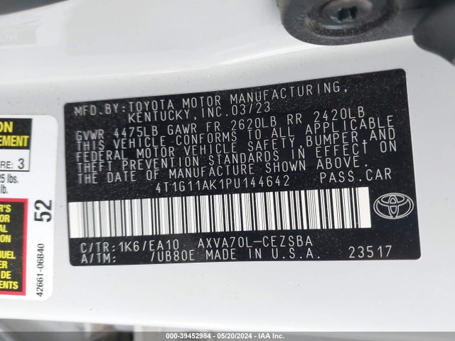 Toyota CAMRY SE 2023 4T1G11AK1PU144642 Image 9