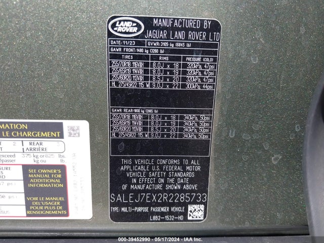 SALEJ7EX2R2285733 Land Rover Defender 110 P300