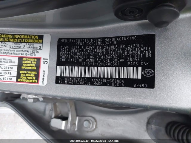 Toyota CAMRY LE 2019 4T1B11HK2KU780561 Image 9