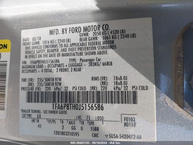 Ford Mustang Ecoboost 2018 1FA6P8TH0J5156586 Image 9