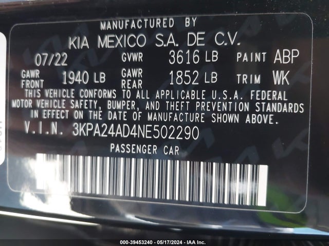 KIA RIO LX 2022 3KPA24AD4NE502290 Image 9