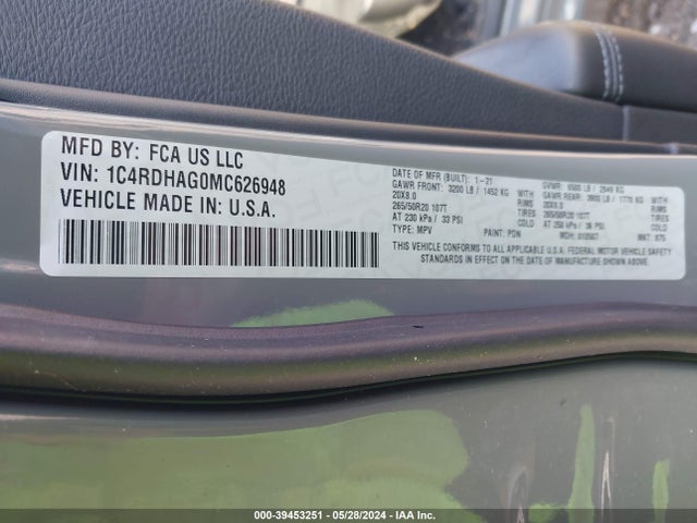 1C4RDHAG0MC626948 Dodge Durango Sxt Plus Rwd