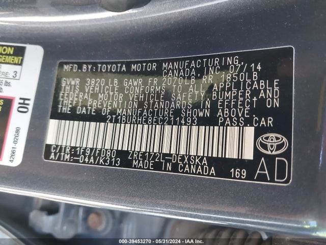 Toyota Corolla S Plus 2014 2T1BURHE8EC211493 Image 9