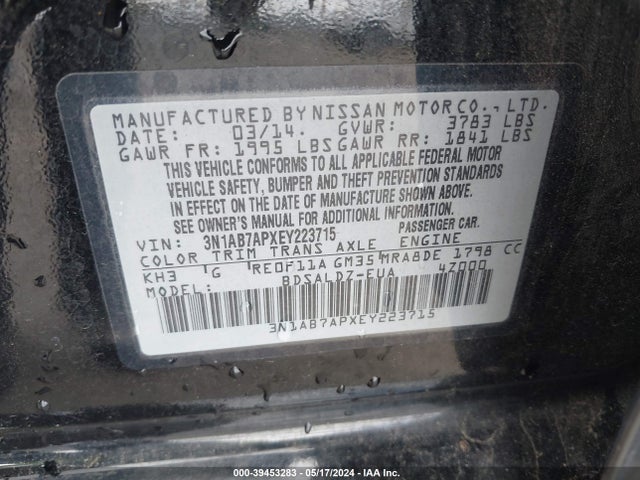 Nissan SENTRA SV 2014 3N1AB7APXEY223715 Image 9