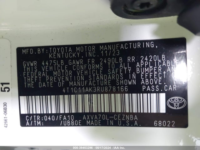 Toyota CAMRY LE 2024 4T1C11AK3RU878166 Image 9