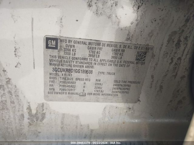 3GCUKREC1GG189508 Chevrolet Silverado 1500 1lt
