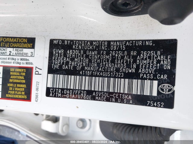 Toyota CAMRY SE 2016 4T1BF1FK4GU517323 Image 9