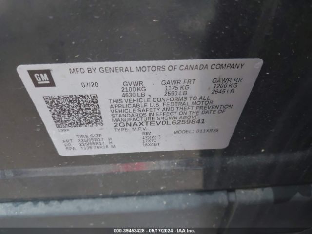 2GNAXTEV0L6259841 Chevrolet Equinox Awd 2fl