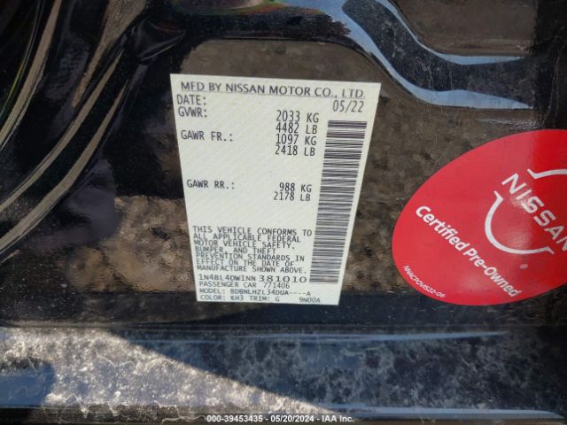 1N4BL4DW1NN381010 Nissan Altima Sv Intelligent Awd