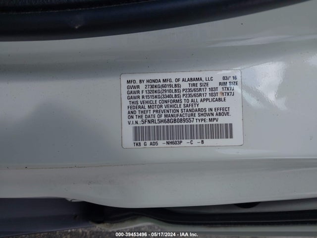 Honda Odyssey Ex-l 2016 5FNRL5H68GB089557 Image 9